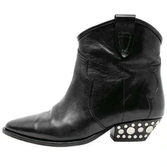 Isabel Marant Dawyna Black Leather Silver Studded Western Pointed Ankle Boots. - Picture 1 of 8